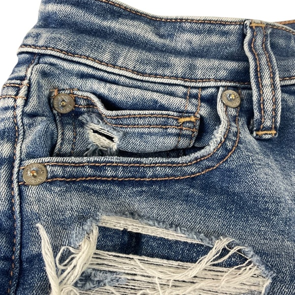 American Eagle Hi-Rise Shortie Blue Jean Shorts Distressed Size 4 - Picture 4 of 10